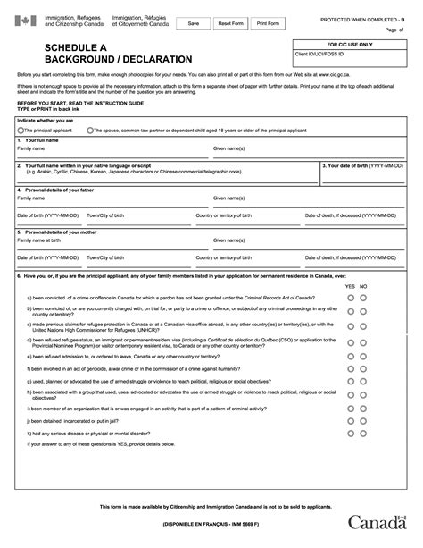 Schedule A: Background / Declaration Form (IMM 5669).